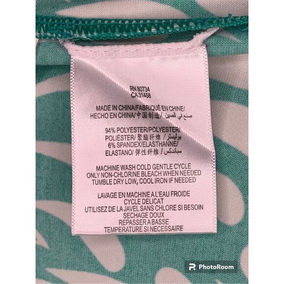 BCBGMAXAZRIA Green White Print 2in1 Look Sleeveless Shirt Top Womens sz Large - Picture 4 of 4